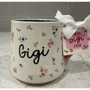 GIGI Pink & Blue w/ Flowers 16oz Coffee Mug Mother’s Day Gift Tag NEW